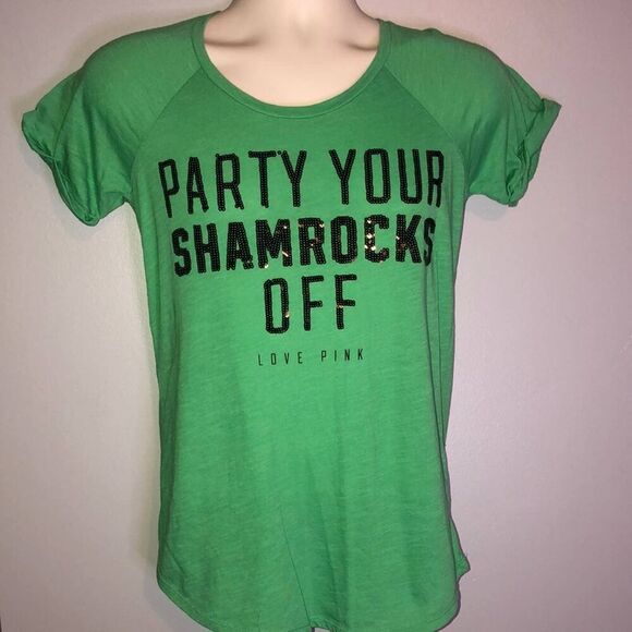 Victoria’s Secret PINK Green Short Sleeve Party Your Shamrocks Off XS - Picture 1 of 4